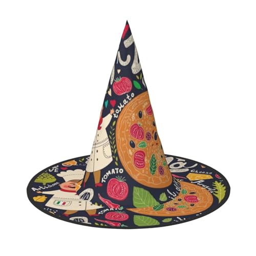 Bkdogkt Hexenhut für Erwachsene, Pizza-Druck, Karneval, Halloween, Party, Maskerade, Cosplay, Urlaubsdekoration von Bkdogkt