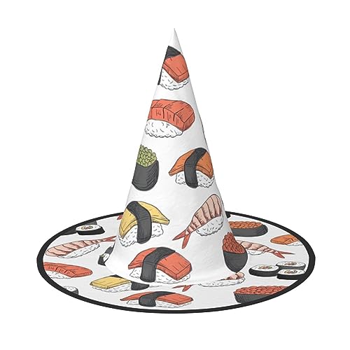 Bkdogkt Hexenhut für Erwachsene, Sushi-Druck, Karneval, Halloween, Partys, Maskeraden, Cosplay, Urlaubsdekoration von Bkdogkt