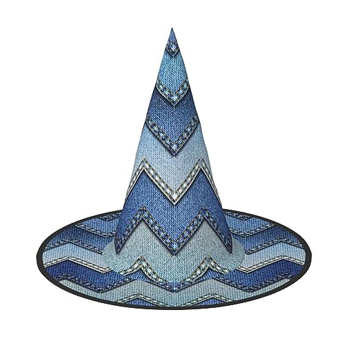 Bkdogkt Hexenhut für Erwachsene, mit blauem Denim-Druck, für Karneval, Halloween, Partys, Maskeraden, Cosplay, Urlaubsdekoration von Bkdogkt