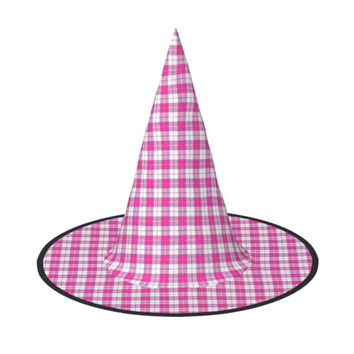 Bkdogkt Hexenhut für Erwachsene, mit rosa Karomuster, Karneval, Halloween, Partys, Maskeraden, Cosplay, Urlaubsdekoration von Bkdogkt
