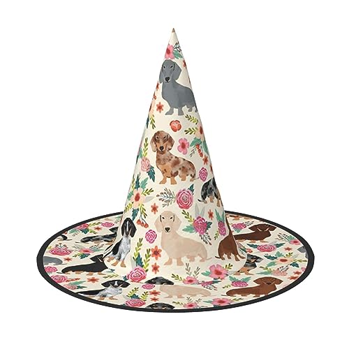 Bkdogkt Hexenhut mit Dackel-Blumendruck, für Erwachsene, Karneval, Halloween, Partys, Maskeraden, Cosplay, Urlaubsdekoration Bkdogkt Hexenhut mit Dackel-Blumendruck, für Erwachsene, Karneval, Halloween, Partys, Maskeraden, Cosplay, Urlaubsdekoration von Bkdogkt