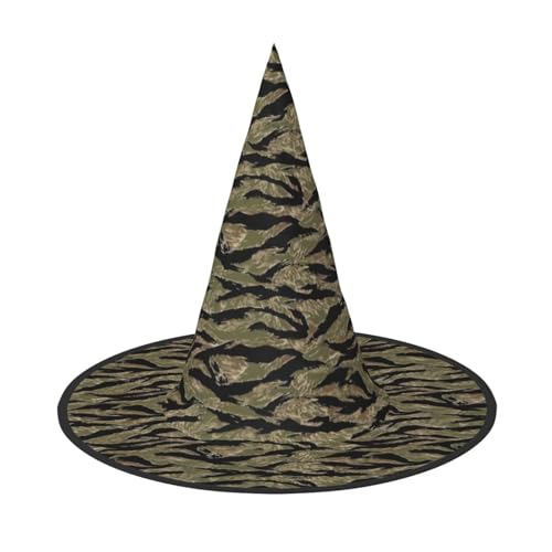 Bkdogkt Hexenhut mit Tigerstreifen, Camouflage-Druck, für Erwachsene, Karneval, Halloween, Partys, Maskeraden, Cosplay, Urlaubsdekoration von Bkdogkt