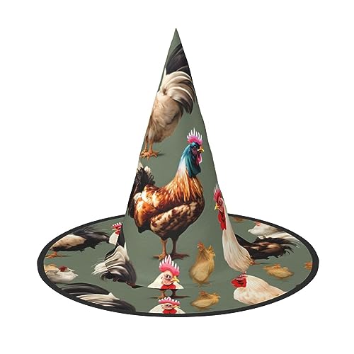 Bkdogkt Huhn und Hahn Druck Druck Erwachsene Hexenhut Karneval Halloween Hut Partys Maskeraden Cosplay Urlaub Dekor von Bkdogkt