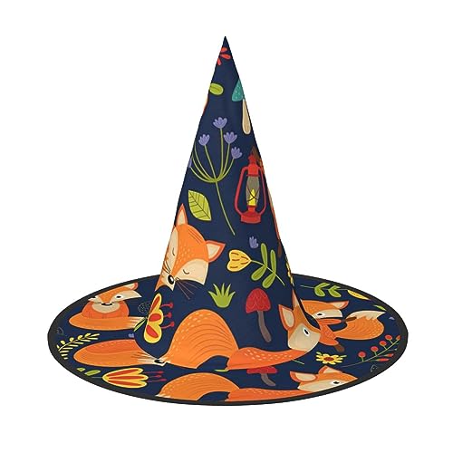 Bkdogkt Niedlicher Tier-Fuchs-Blumendruck, Hexenhut, für Erwachsene, Karneval, Halloween, Partys, Maskeraden, Cosplay, Urlaubsdekoration von Bkdogkt