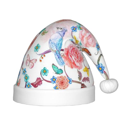 Bkdogkt Romantischer, ausgefallener Blumen-Vogel-Schmetterlings-Druck, festlicher Elfenhut, Accessoire für Weihnachtsmütze, Weihnachtsfeier, Geschenk, Urlaub Bkdogkt Romantischer, ausgefallener Blumen-Vogel-Schmetterlings-Druck, festlicher Elfenhut, Accessoire für Weihnachtsmütze, Weihnachtsfeier, Geschenk, Urlaub von Bkdogkt