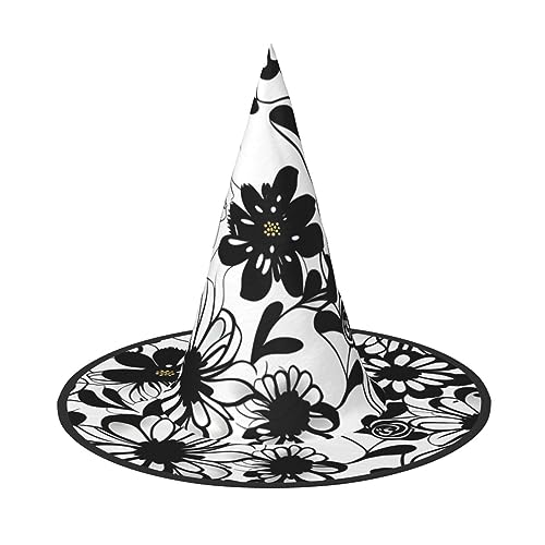 Bkdogkt Schwarz-Weiß-Blumen-Druck für Erwachsene, Hexenhut, Karneval, Halloween, Party, Maskerade, Cosplay, Urlaubsdekoration Bkdogkt Schwarz-Weiß-Blumen-Druck für Erwachsene, Hexenhut, Karneval, Halloween, Party, Maskerade, Cosplay, Urlaubsdekoration von Bkdogkt