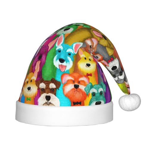 Bkdogkt Weihnachtsmütze mit süßem Schnauzer-Hunde-Druck, festlicher Elfenhut, Accessoire für Weihnachten, Party, Geschenk, Urlaub von Bkdogkt