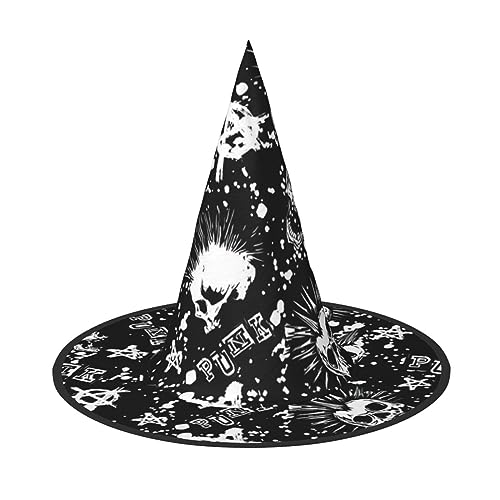 Bkdogkt Weißer Punk-Schädel-Druck, Hexenhut, für Erwachsene, Karneval, Halloween, Partys, Maskeraden, Cosplay, Urlaubsdekoration Bkdogkt Weißer Punk-Schädel-Druck, Hexenhut, für Erwachsene, Karneval, Halloween, Partys, Maskeraden, Cosplay, Urlaubsdekoration von Bkdogkt