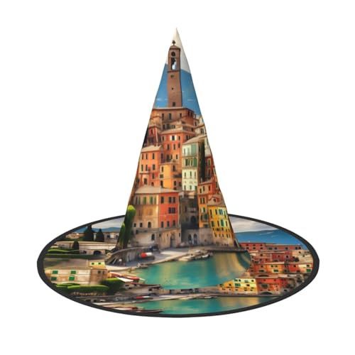 Bkdogkt Wunderschöner Hexenhut mit Italien-Druck, für Erwachsene, Karneval, Halloween, Partys, Maskeraden, Cosplay, Urlaubsdekoration von Bkdogkt