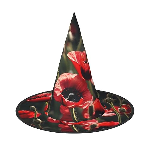 Bkdogkt Wunderschöner roter Mohnblumen-Druck für Erwachsene, Hexenhut, Karneval, Halloween, Party, Maskerade, Cosplay, Urlaubsdekoration Bkdogkt Wunderschöner roter Mohnblumen-Druck für Erwachsene, Hexenhut, Karneval, Halloween, Party, Maskerade, Cosplay, Urlaubsdekoration von Bkdogkt