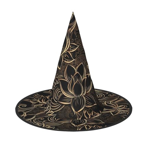 Hexenhut für Erwachsene, Boho-Stil, Lotusblumen-Druck, für Karneval, Halloween, Partys, Maskeraden, Cosplay, Urlaubsdekoration von Bkdogkt