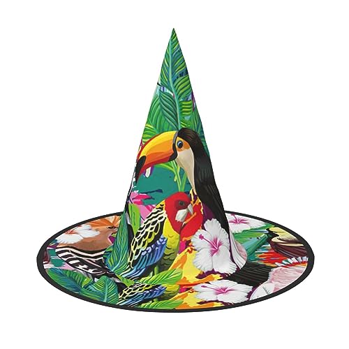Hexenhut für Erwachsene, Motiv: tropische Vögel und Pflanzen, Blatt-Druck, Karneval, Halloween, Party, Maskerade, Cosplay, Urlaubsdekoration von Bkdogkt
