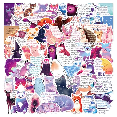 Bkemkri 63 Stück Tiersprüche Aufkleber Aesthetic Sticker Set, Sprichwörter Sprüche Inspirierende Zitate Wasserdichte Vinyl Aufkleber für Wasserflasche Laptop Scrapbook Tagebuch Telefon Koffer Kinder von Bkemkri