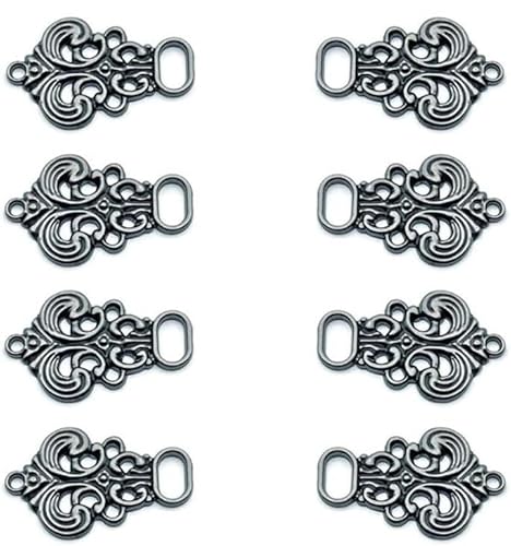 Bkemkri Knöpfe 8 Stück (4 Paar), Vintage Clips für Kleidung, Dirndl Knöpfe, Vintage Pullover Schal Clips, Messing Antik Miederhaken Miederösen, für Dirndl Tracht, Trachtenmode Trachtenrock, 33x21mm von Bkemkri