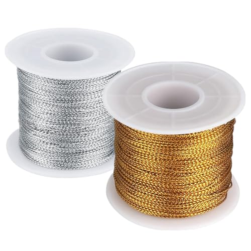 2 Rolle Metallic Kordel 0.4mm*50m Gold Silber Kordel Craft Cord Goldener Faden für Geschenkpapier Dekoration Kunsthandwerk Hängende Karte DIY Craft von Bkrdty