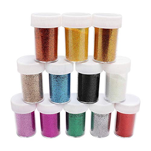 Feiner Glitzer 12 pack Glitzerpuder Multi-Coloured Glitzerpuder für Festivals Gesicht & Nägel und Kinder Aktivitäten von Bkrdty