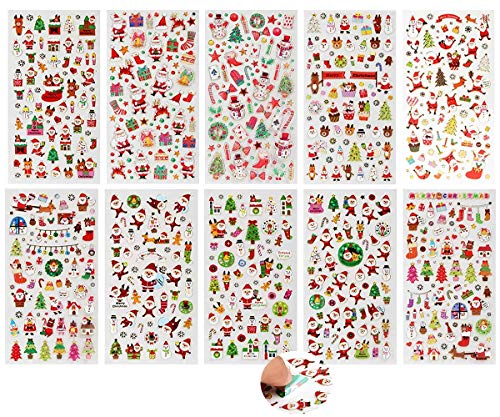 Bkrdty Weihnachtssticker Selbstklebend 10 Blatt Weihnachtsaufkleber Glitzer Geschenk Aufkleber für DIY Scrapbooking Verpackung Wehinachtsgeschenk Dekoration von Bkrdty