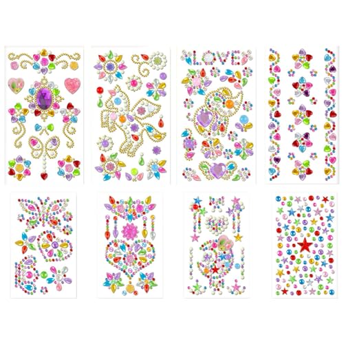 8 Blechaufkleber für Mädchen, glänzende und Selbstklebende Acryl -Strass -Aufkleber, perfekt für DIY, Kunsthandwerk von Blablablalu