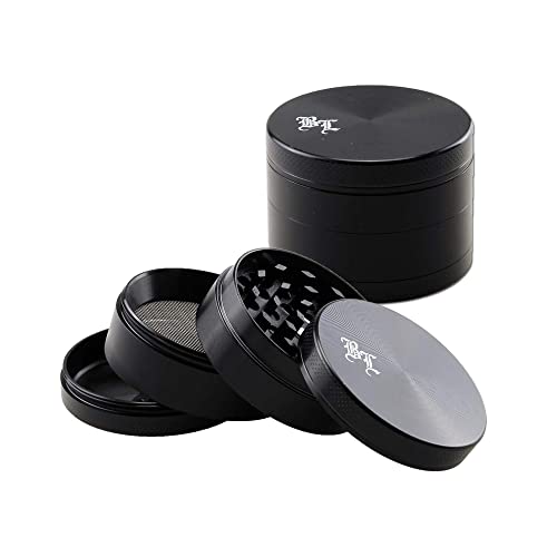 Black Leaf Alugrinder 55mm 4teilig schwarz Magnetverschluss inkl. Blechdose Grinder von Black Leaf