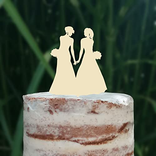 Cake Topper (Frauenpaar), Mrs & Mrs, Hochzeit, Verlobung, Trauung, Acryl/Holz, Tortenstecker, Tortenfigur, Tortendeko, Hochzeitstorte, Frau und Frau, Gay, Lesbisch, Cake Board (Creme/Elfenbein) von Blacked LaserTEC