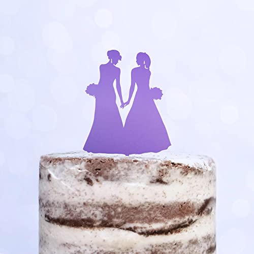 Cake Topper (Frauenpaar), Mrs & Mrs, Hochzeit, Verlobung, Trauung, Acryl/Holz, Tortenstecker, Tortenfigur, Tortendeko, Hochzeitstorte, Frau und Frau, Gay, Lesbisch, Cake Board (Lila) von Blacked LaserTEC