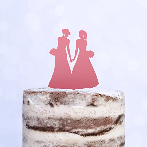 Cake Topper (Frauenpaar), Mrs & Mrs, Hochzeit, Verlobung, Trauung, Acryl/Holz, Tortenstecker, Tortenfigur, Tortendeko, Hochzeitstorte, Frau und Frau, Gay, Lesbisch, Cake Board (Rosa) von Blacked LaserTEC
