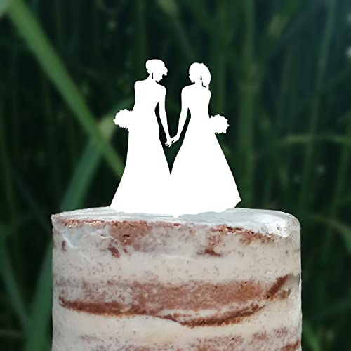 Cake Topper (Frauenpaar), Mrs & Mrs, Hochzeit, Verlobung, Trauung, Acryl/Holz, Tortenstecker, Tortenfigur, Tortendeko, Hochzeitstorte, Frau und Frau, Gay, Lesbisch, Cake Board (Weiß) von Blacked LaserTEC