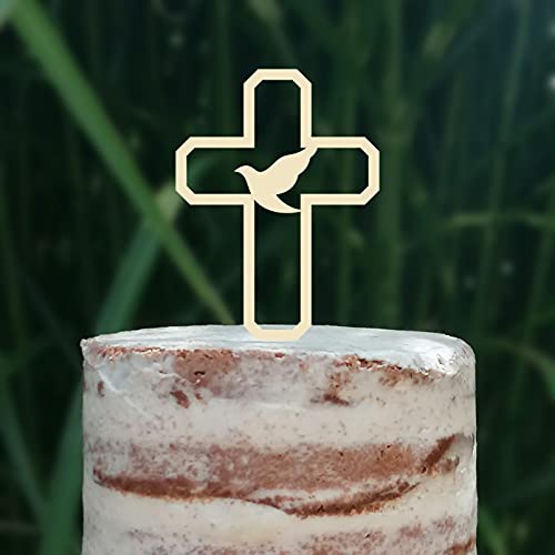 Cake Topper (Friedenstaube) Kreuz Taufe Konfirmation Kommunion Torte Kuchen Deko (Creme/Elfenbein) von Blacked LaserTEC