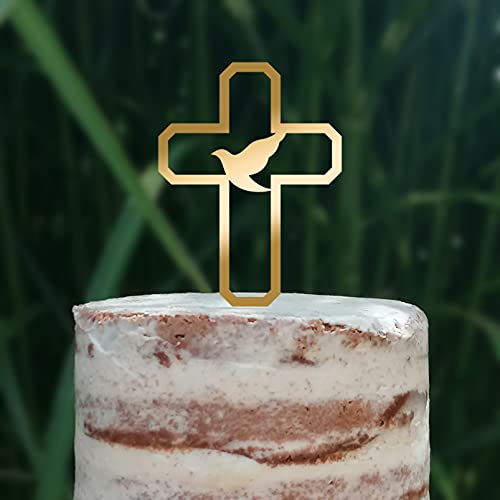 Cake Topper (Friedenstaube) Kreuz Taufe Konfirmation Kommunion Torte Kuchen Deko (Gold) von Blacked LaserTEC