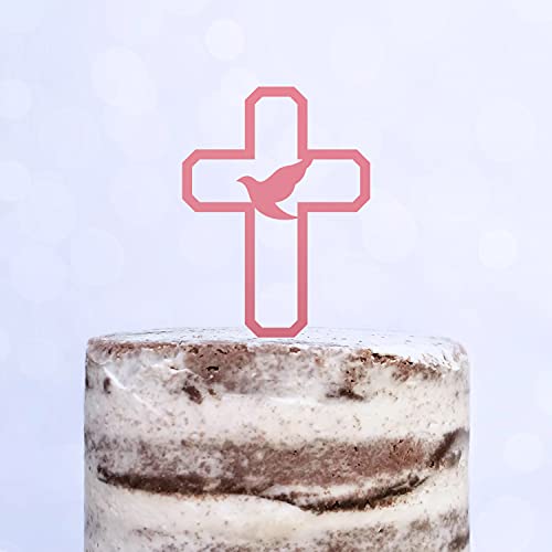 Cake Topper (Friedenstaube) Kreuz Taufe Konfirmation Kommunion Torte Kuchen Deko (Rosa) von Blacked LaserTEC