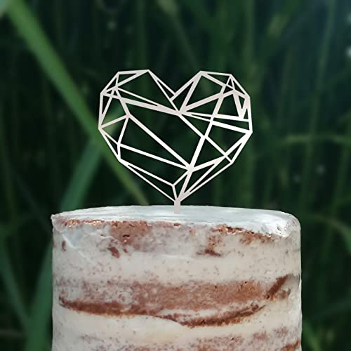 Cake Topper (Geometrisches Herz), Liebe, Love, Valentinstag, Hochzeit, Verlobung, Trauung, Acryl/Holz, Tortenstecker, Tortenfigur, Tortendeko, Hochzeitstorte, Tortenständer (Silber) von Blacked LaserTEC