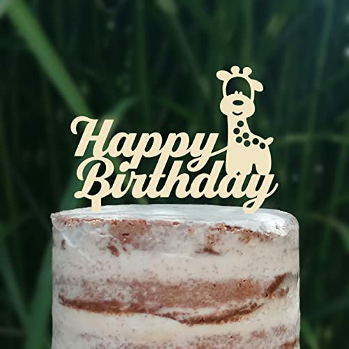 Cake Topper (Happy Birthday) Acryl/Holz, Tortenstecker, Tortenfigur, Tortendeko, Geburtstagstorte, Tortenständer, Geburtstag, Giraffe (Creme/Elfenbein) von Blacked LaserTEC