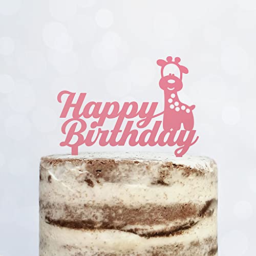 Cake Topper (Happy Birthday) Acryl/Holz, Tortenstecker, Tortenfigur, Tortendeko, Geburtstagstorte, Tortenständer, Geburtstag, Giraffe (Rosa) von Blacked LaserTEC