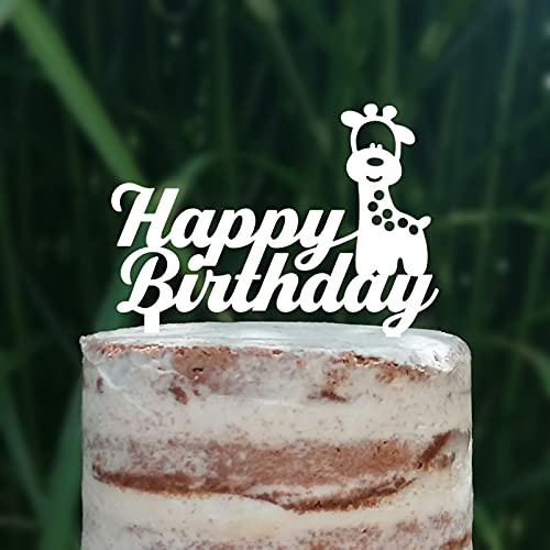 Cake Topper (Happy Birthday) Acryl/Holz, Tortenstecker, Tortenfigur, Tortendeko, Geburtstagstorte, Tortenständer, Geburtstag, Giraffe (Weiß) von Blacked LaserTEC