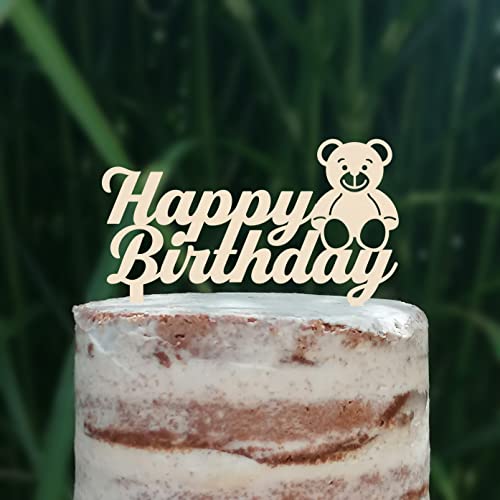 Cake Topper (Happy Birthday) Acryl/Holz Teddy Bär Tortenstecker, Tortenfigur, Tortendeko, Torte, Tortenständer, Geburtstag (Holz) von Blacked LaserTEC