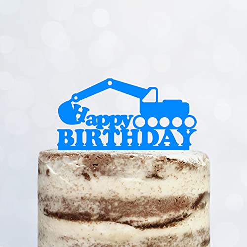 Cake Topper (Happy Birthday) Geburtstag Bagger Deko (Hellblau) von Blacked LaserTEC