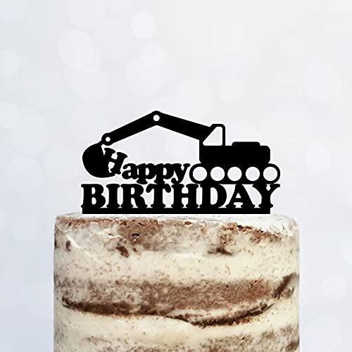 Cake Topper (Happy Birthday) Geburtstag Bagger Deko (Schwarz) von Blacked LaserTEC