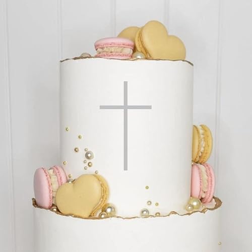 Cake Topper (Kreuz) Charm, Acryl/Holz, Taufe, Kommunion, Konfirmation, Firmung, Tortenstecker, Torte, Kuchen, Stecker, Deko, Caketopper (1 Stück, Grau) von Blacked LaserTEC