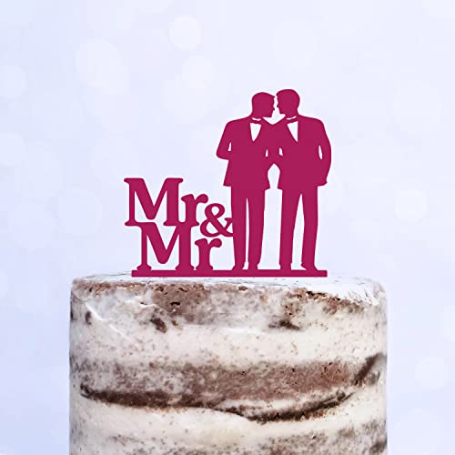 Cake Topper (Männerpaar), Mr & Mr, Hochzeit, Verlobung, Trauung, Acryl/Holz, Tortenstecker, Tortenfigur, Tortendeko, Hochzeitstorte, Mann und Mann, Herren, Gay, Schwul, Tortenständer (Beere) von Blacked LaserTEC