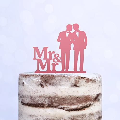 Cake Topper (Männerpaar), Mr & Mr, Hochzeit, Verlobung, Trauung, Acryl/Holz, Tortenstecker, Tortenfigur, Tortendeko, Hochzeitstorte, Mann und Mann, Herren, Gay, Schwul, Tortenständer (Rosa) von Blacked LaserTEC