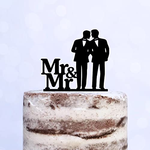 Cake Topper (Männerpaar), Mr & Mr, Hochzeit, Verlobung, Trauung, Acryl/Holz, Tortenstecker, Tortenfigur, Tortendeko, Hochzeitstorte, Mann und Mann, Herren, Gay, Schwul, Tortenständer (Schwarz) von Blacked LaserTEC