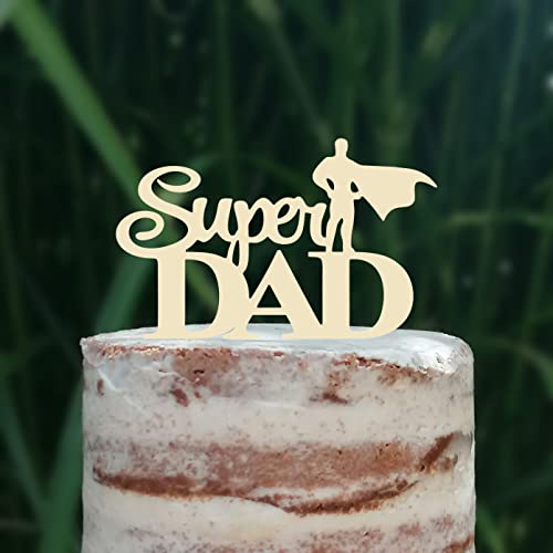 Cake Topper (Super DAD) Acryl/Holz, Tortenstecker, Tortenfigur, Tortendeko, Torte, Tortenständer, Geburtstag, Vatertag (Creme/Elfenbein) von Blacked LaserTEC