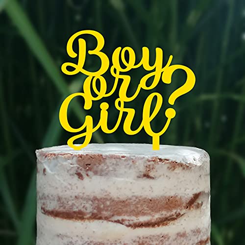 Cake Topper "Boy or Girl?" Junge oder Mädchen Baby Party Shower (Gelb) von Blacked LaserTEC