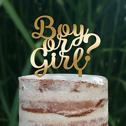 Cake Topper "Boy or Girl?" Junge oder Mädchen Baby Party Shower (Gold) von Blacked LaserTEC