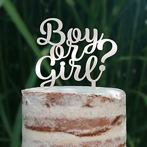 Cake Topper "Boy or Girl?" Junge oder Mädchen Baby Party Shower (Silber) von Blacked LaserTEC
