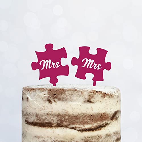 Cake Topper Puzzle, Mr & Mrs, Mr & Mr, Mrs & Mrs, Hochzeit, Verlobung, Acryl/Holz, Tortenstecker, Tortenfigur, Tortendeko, Hochzeitstorte, Herr und Frau, Tortenständer (Beere, Mrs & Mrs) von Blacked LaserTEC