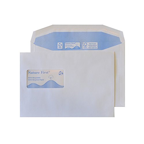Blake Purely Environmental RN026 Versandtaschen, C5, 162 x 229 mm, 90 g/m², gummiert, hohe Fenster, Weiß, 500 Stück von Blake