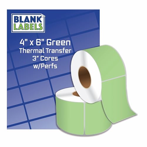 Blank Labels Farbige Thermotransfer-Versandetiketten, 10,2 x 15,2 cm, Druckeretiketten auf 7,6 cm Kernen mit Perforation, 1.000 Etiketten pro Rolle in blauer Flutbeschichtung von Blank Labels