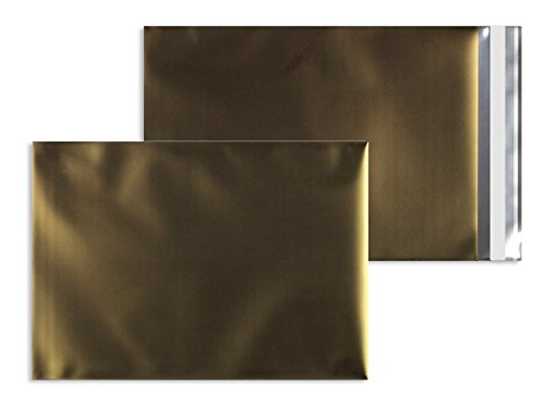100 Stück, Farbige Versandtaschen, DIN C5, Haftklebung mit Abziehstreifen, Gerade Klappe, 70 my Aluminisierte PP-Folie - matt, Ohne Fenster, Gold, Blanke Briefhüllen 100 Stück, Farbige Versandtaschen, DIN C5, Haftklebung mit Abziehstreifen, Gerade Klappe, 70 my Aluminisierte PP-Folie - matt, Ohne Fenster, Gold, Blanke Briefhüllen von Blanke Briefhüllen