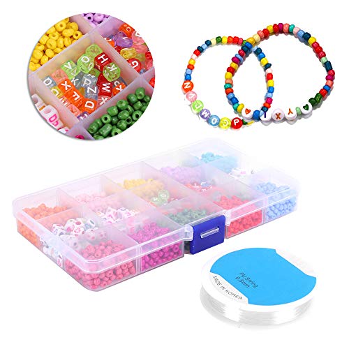 15 Farben Rocailles-Perlen-Set für die Schmuckherstellung, Bastel-Schmuck-Armband-Perlen-Set mit Aufbewahrungsboxen und Elastischer Schnur für DIY-Bastelprojekte von Blanketswarm